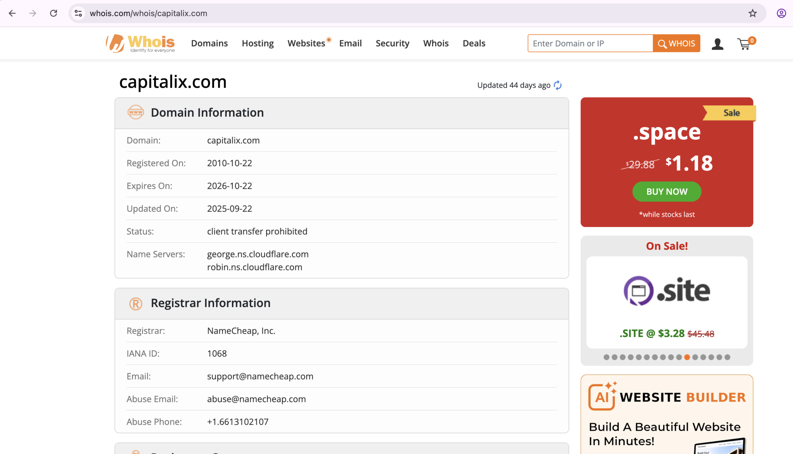 Capitalix Scam Review WHOIS Domain Record
