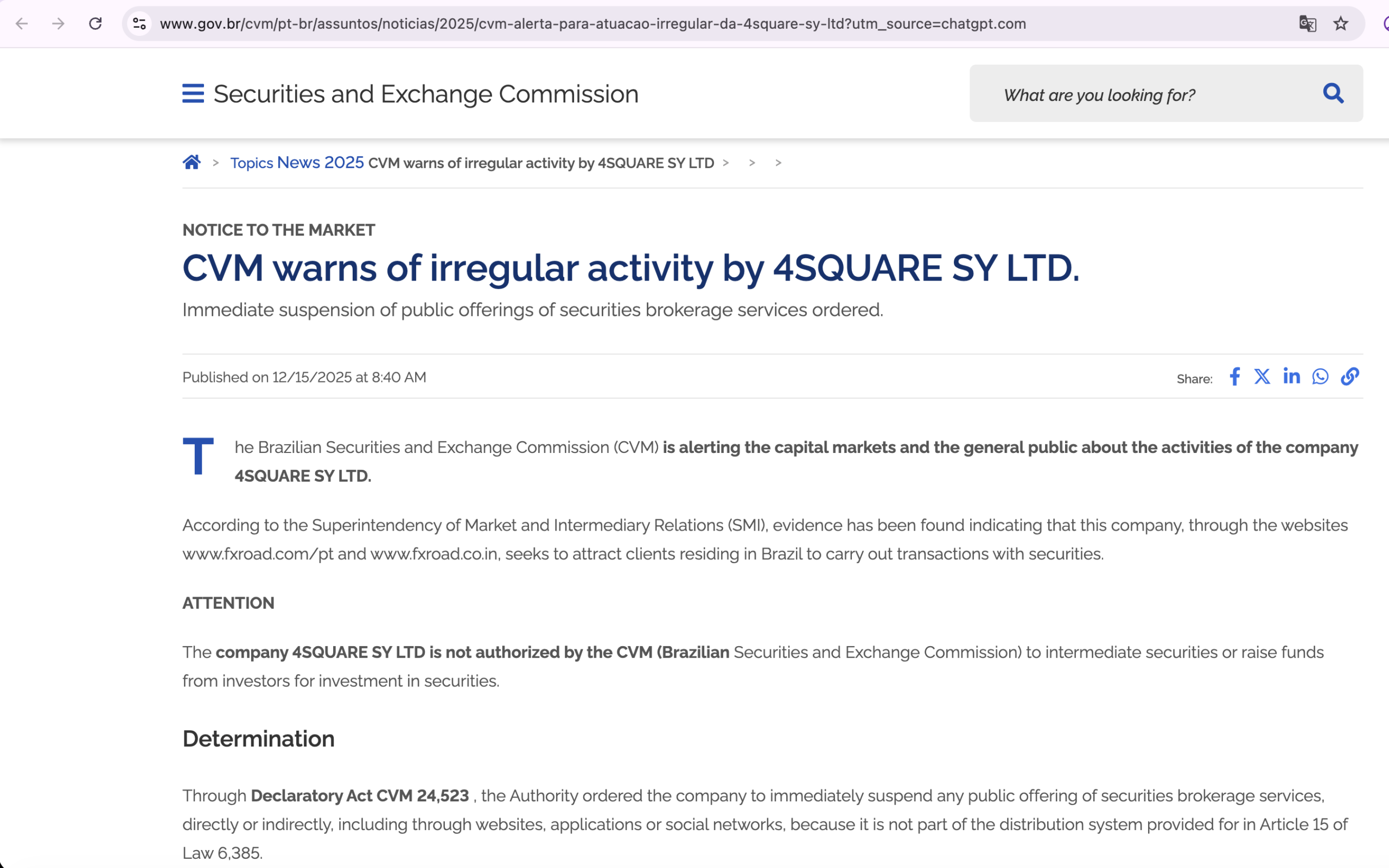 4Square SY Ltd Regulatory Warning