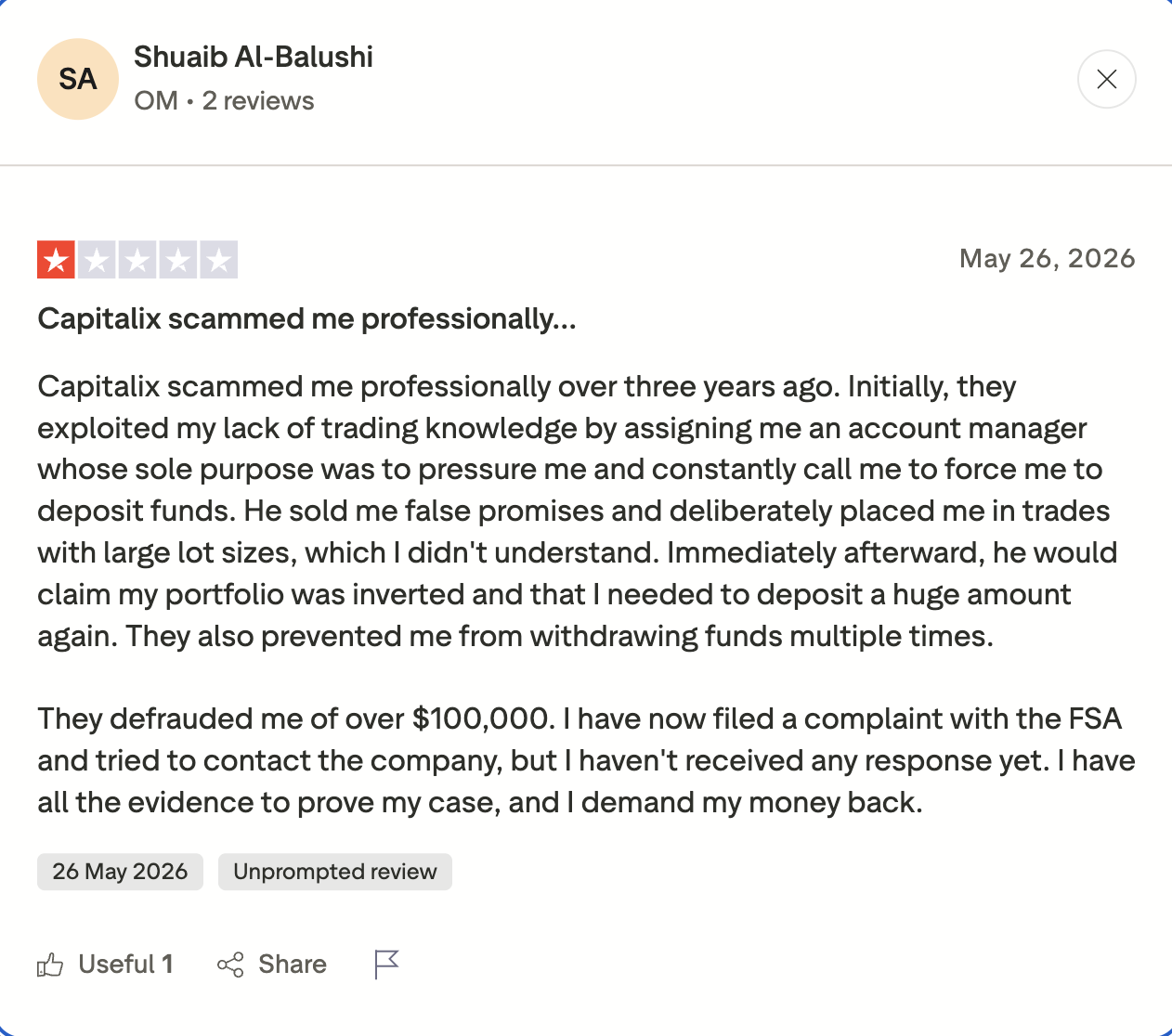 Capitalix Withdrawal Complaint Example